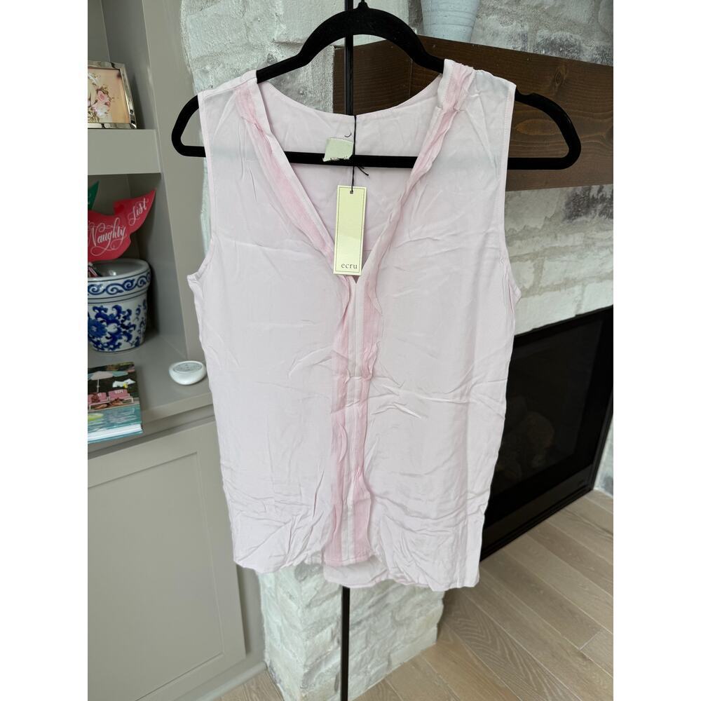 Ecru Women's Pink Hydrangea V Neck Sleeveless Blouse Top Size S